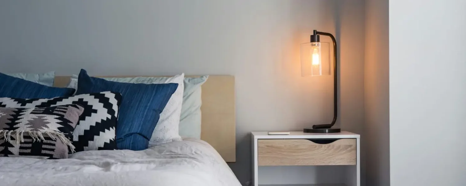 Bedroom interior with premium wall coverings and flooring design