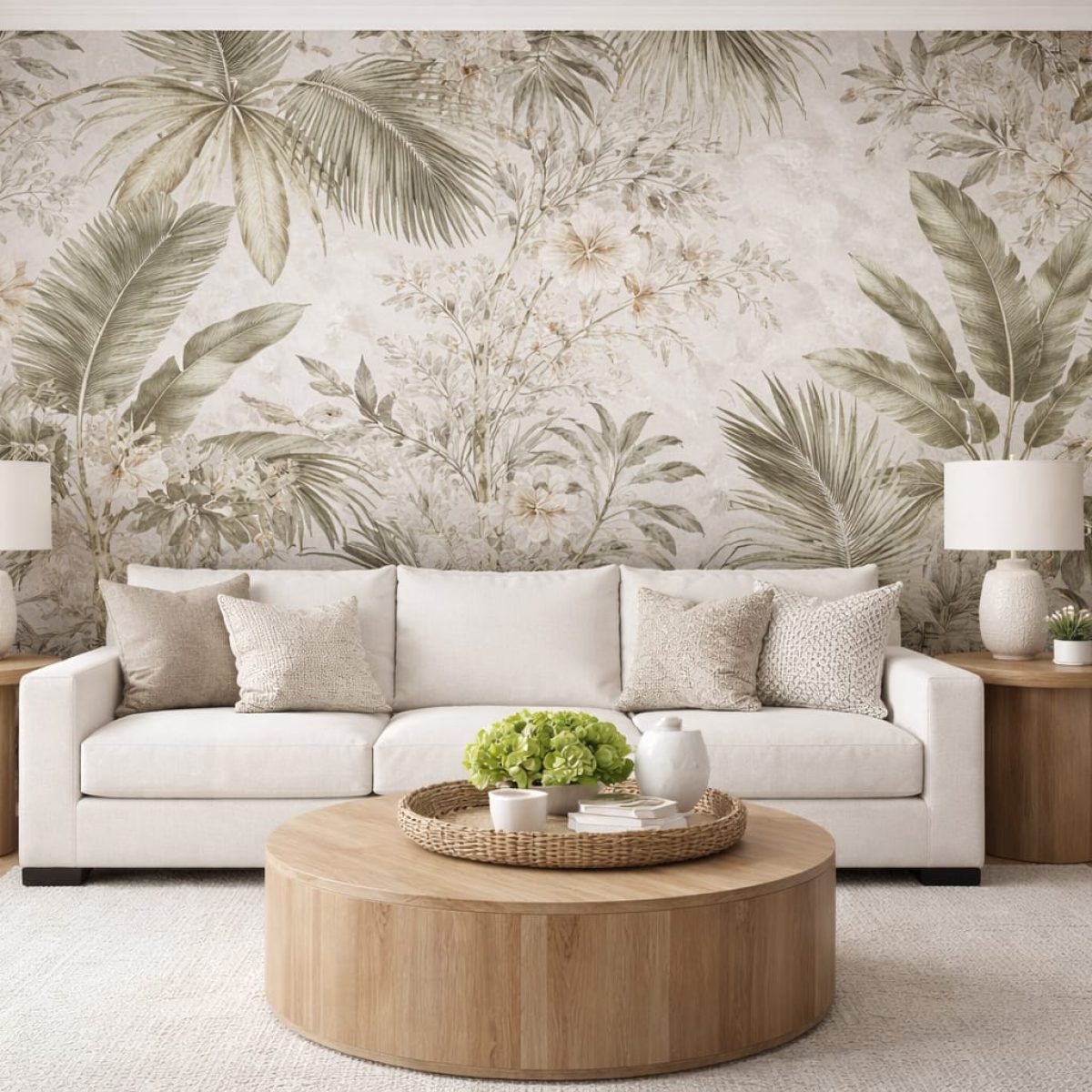 Modern living room interior with stylish flooring and wall decor